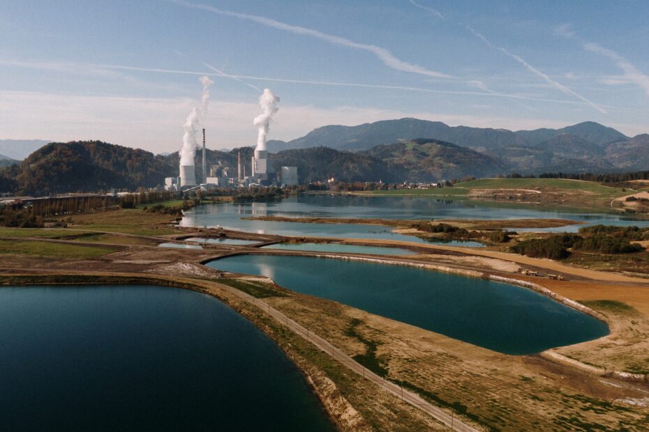 Aerial shot of a landscape surrounded by mountain