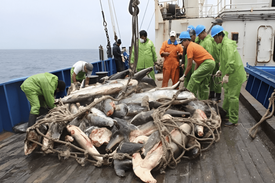 En 2017, en el barco Fu Yuan Yu Leng 999 se hallaron 7.639 tiburones. También, 537 bolsas con aletas de tiburón y 2.114 peces, según un estudio de la USFQ. Fuente: Mongabay.